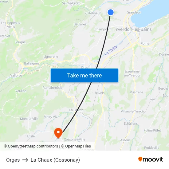 Orges to La Chaux (Cossonay) map