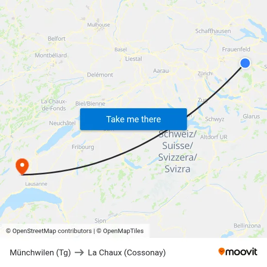 Münchwilen (Tg) to La Chaux (Cossonay) map