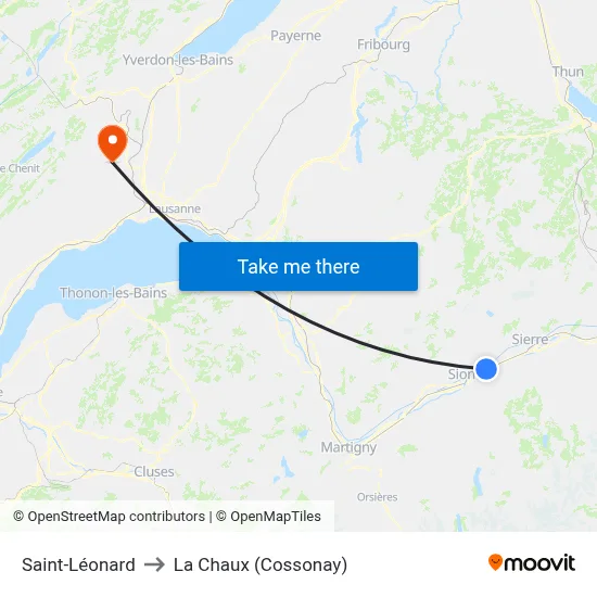 Saint-Léonard to La Chaux (Cossonay) map