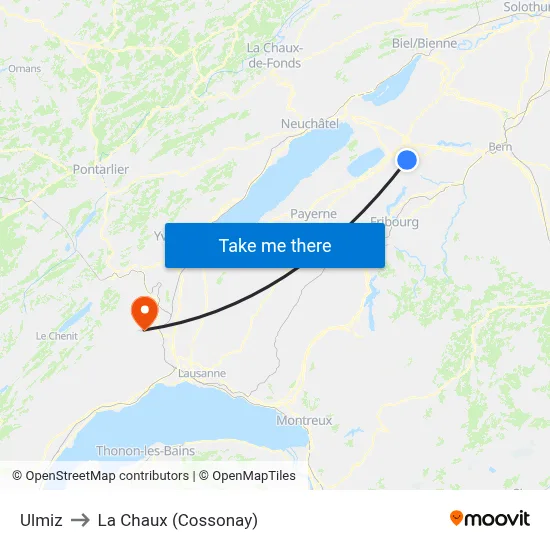 Ulmiz to La Chaux (Cossonay) map