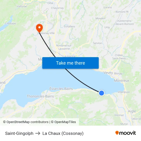 Saint-Gingolph to La Chaux (Cossonay) map
