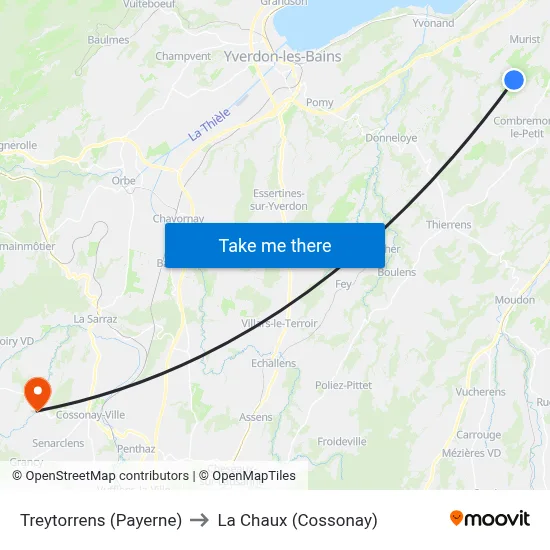 Treytorrens (Payerne) to La Chaux (Cossonay) map