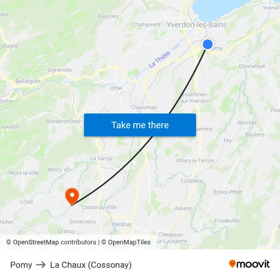 Pomy to La Chaux (Cossonay) map