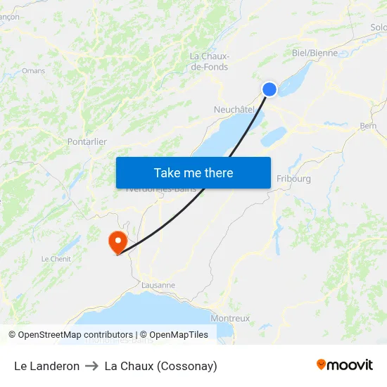 Le Landeron to La Chaux (Cossonay) map