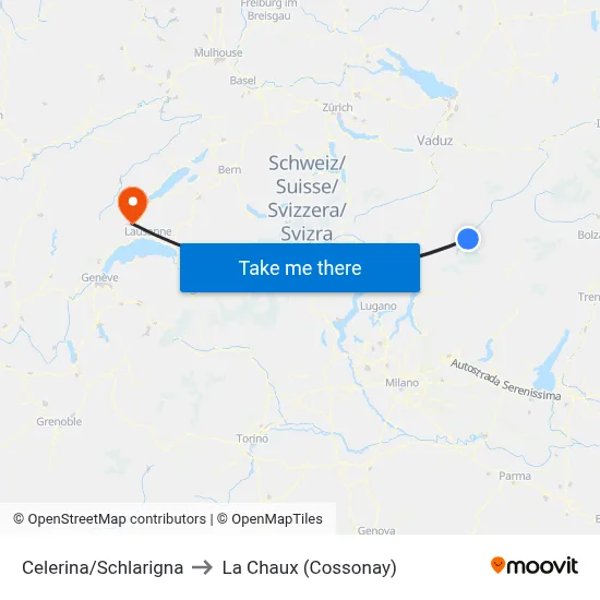 Celerina/Schlarigna to La Chaux (Cossonay) map