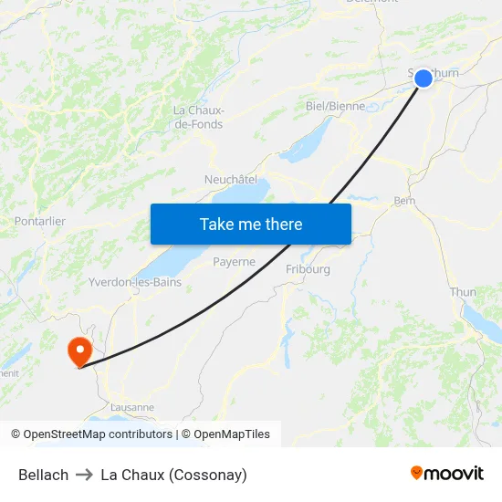 Bellach to La Chaux (Cossonay) map