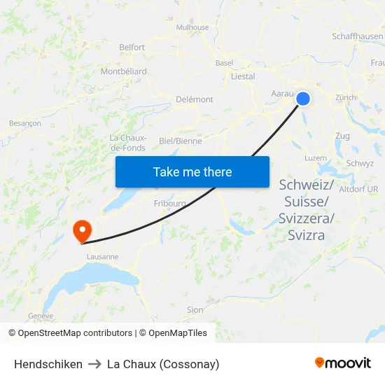 Hendschiken to La Chaux (Cossonay) map
