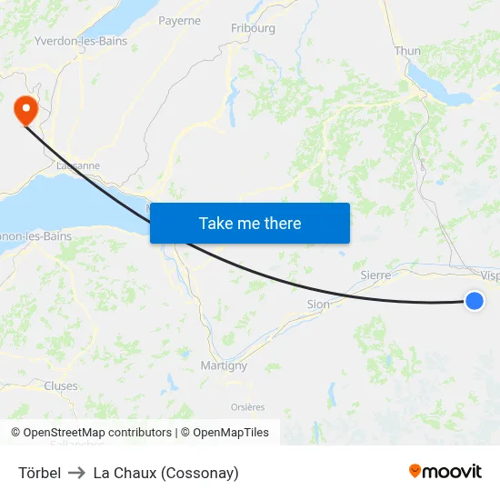Törbel to La Chaux (Cossonay) map