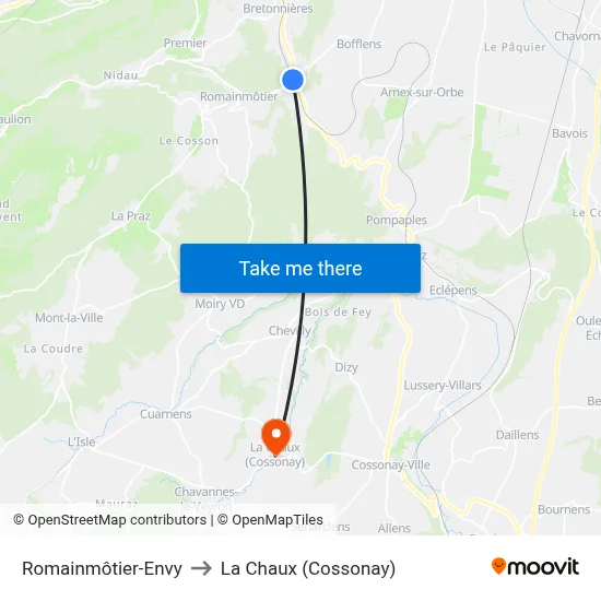 Romainmôtier-Envy to La Chaux (Cossonay) map