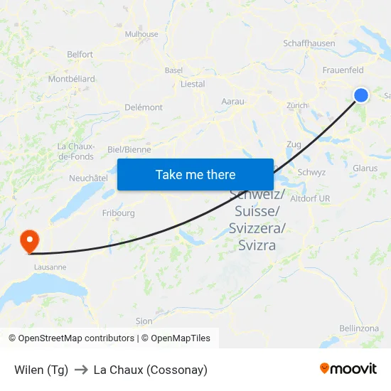 Wilen (Tg) to La Chaux (Cossonay) map