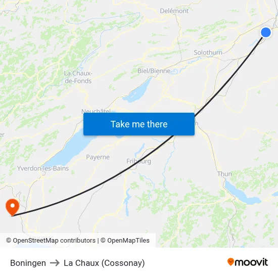 Boningen to La Chaux (Cossonay) map
