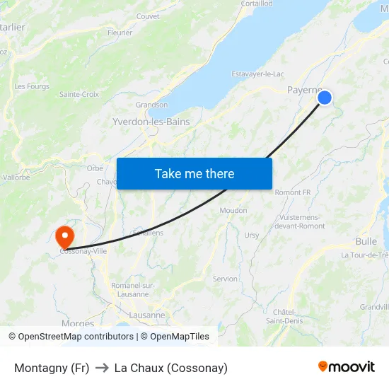 Montagny (Fr) to La Chaux (Cossonay) map