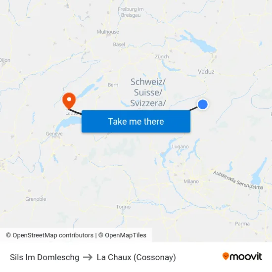 Sils Im Domleschg to La Chaux (Cossonay) map