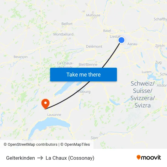 Gelterkinden to La Chaux (Cossonay) map