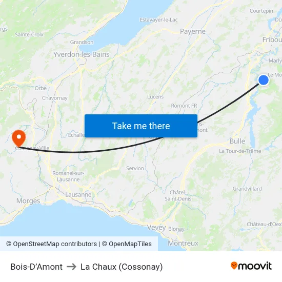 Bois-D’Amont to La Chaux (Cossonay) map
