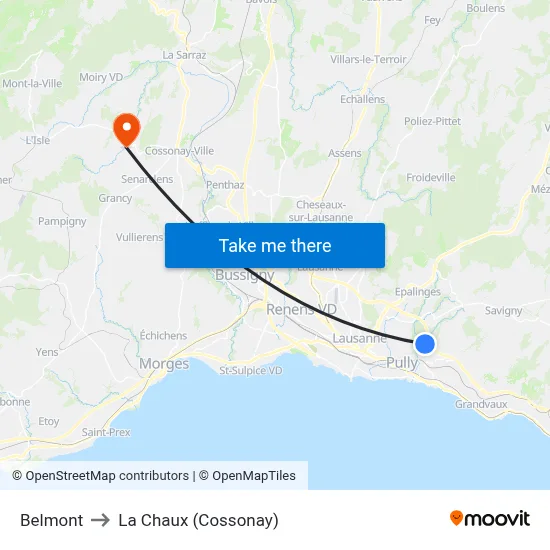 Belmont to La Chaux (Cossonay) map
