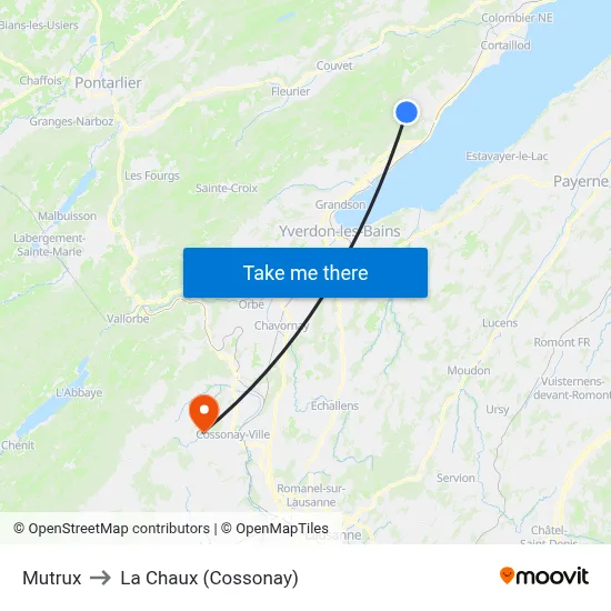 Mutrux to La Chaux (Cossonay) map