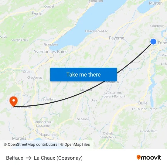 Belfaux to La Chaux (Cossonay) map