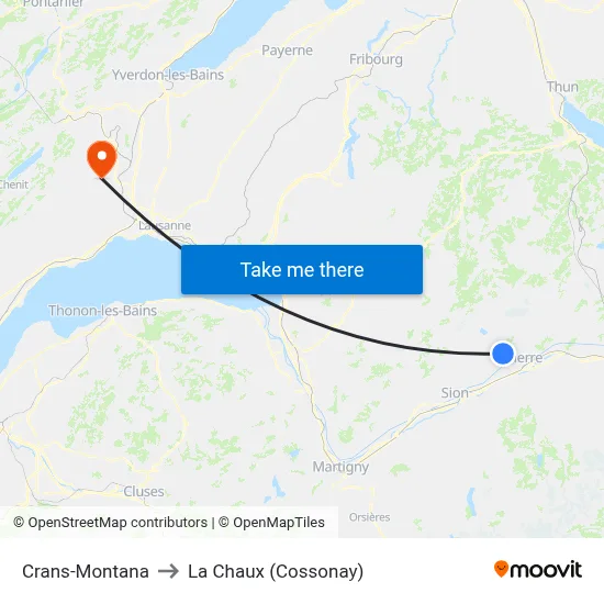 Crans-Montana to La Chaux (Cossonay) map