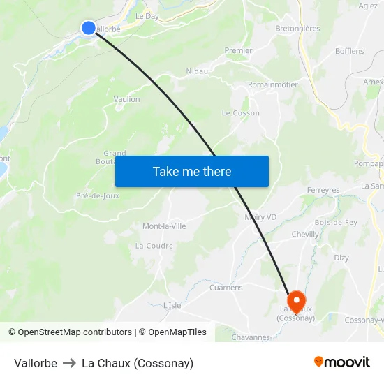Vallorbe to La Chaux (Cossonay) map