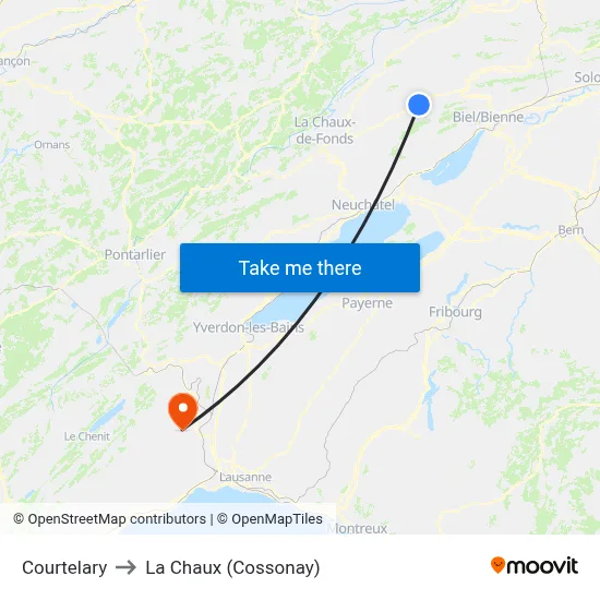 Courtelary to La Chaux (Cossonay) map