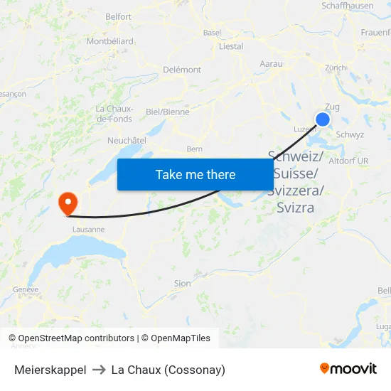 Meierskappel to La Chaux (Cossonay) map