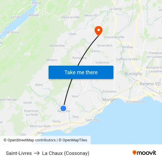 Saint-Livres to La Chaux (Cossonay) map