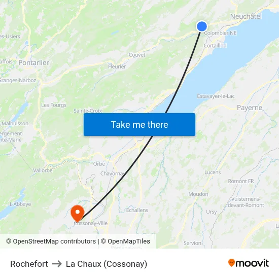 Rochefort to La Chaux (Cossonay) map