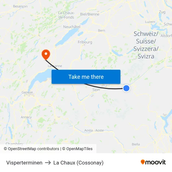 Visperterminen to La Chaux (Cossonay) map