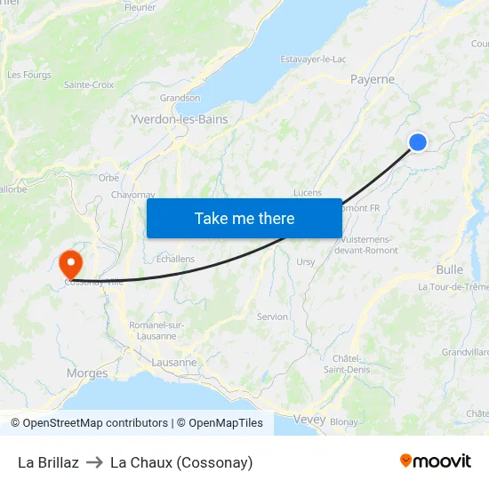 La Brillaz to La Chaux (Cossonay) map