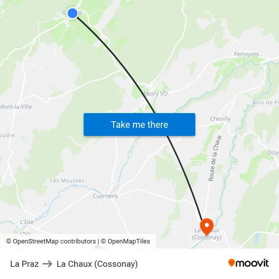 La Praz to La Chaux (Cossonay) map