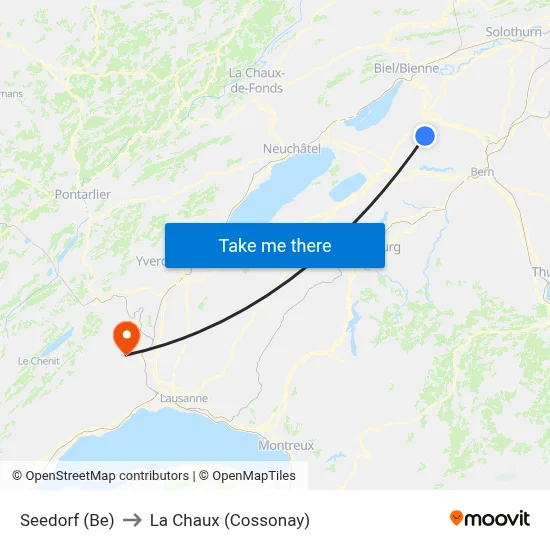 Seedorf (Be) to La Chaux (Cossonay) map