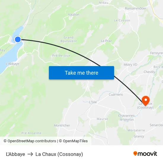L'Abbaye to La Chaux (Cossonay) map