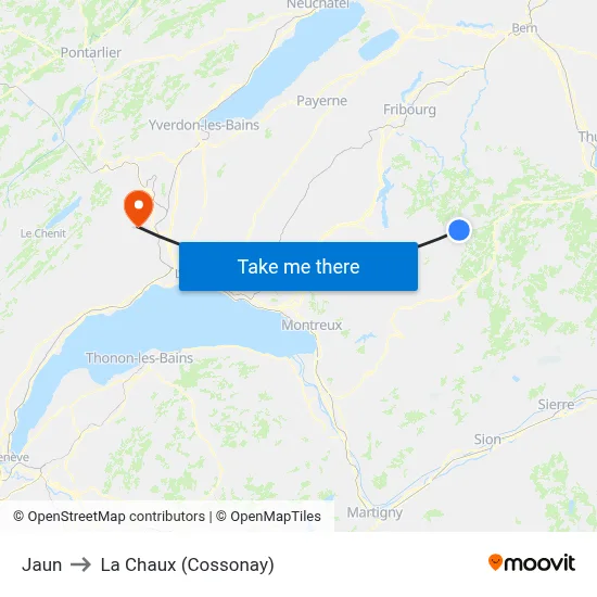 Jaun to La Chaux (Cossonay) map