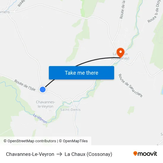 Chavannes-Le-Veyron to La Chaux (Cossonay) map
