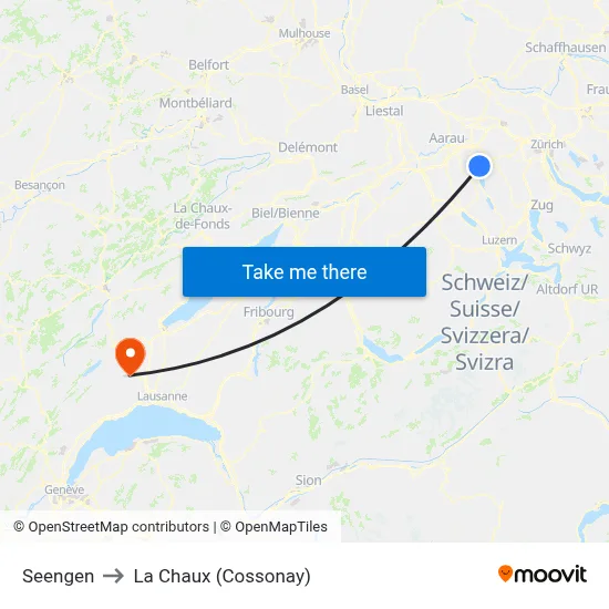 Seengen to La Chaux (Cossonay) map