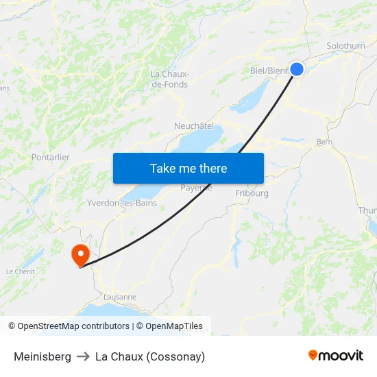 Meinisberg to La Chaux (Cossonay) map