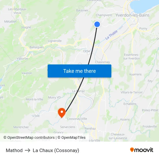 Mathod to La Chaux (Cossonay) map