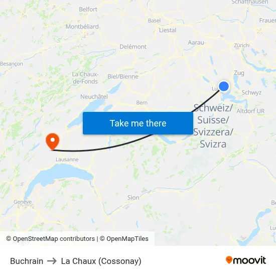Buchrain to La Chaux (Cossonay) map