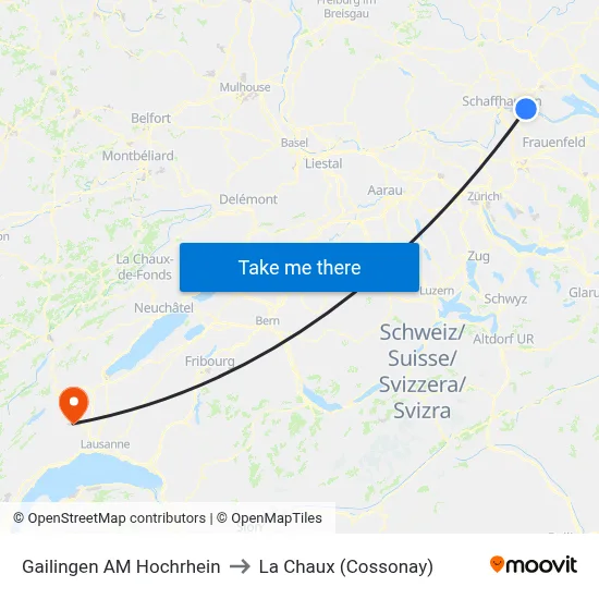 Gailingen AM Hochrhein to La Chaux (Cossonay) map