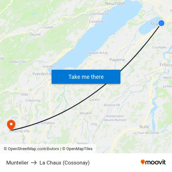 Muntelier to La Chaux (Cossonay) map