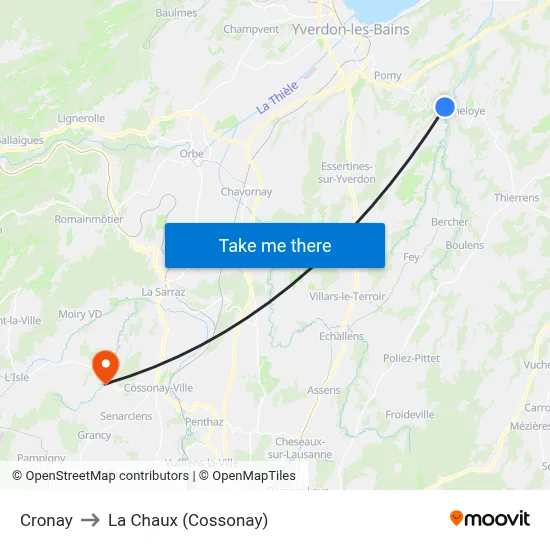 Cronay to La Chaux (Cossonay) map