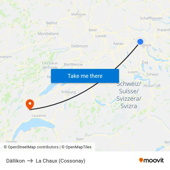 Dällikon to La Chaux (Cossonay) map