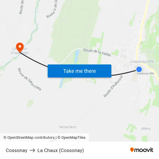 Cossonay to La Chaux (Cossonay) map