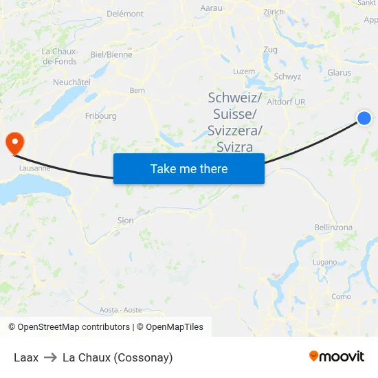 Laax to La Chaux (Cossonay) map