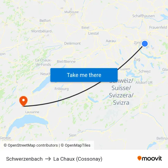 Schwerzenbach to La Chaux (Cossonay) map