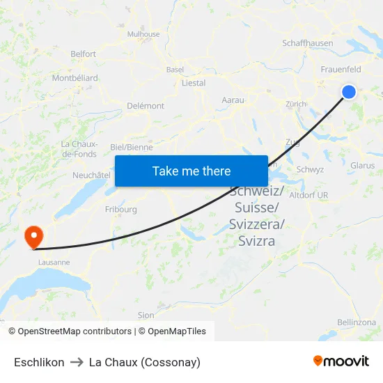 Eschlikon to La Chaux (Cossonay) map
