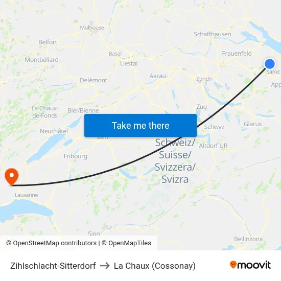 Zihlschlacht-Sitterdorf to La Chaux (Cossonay) map
