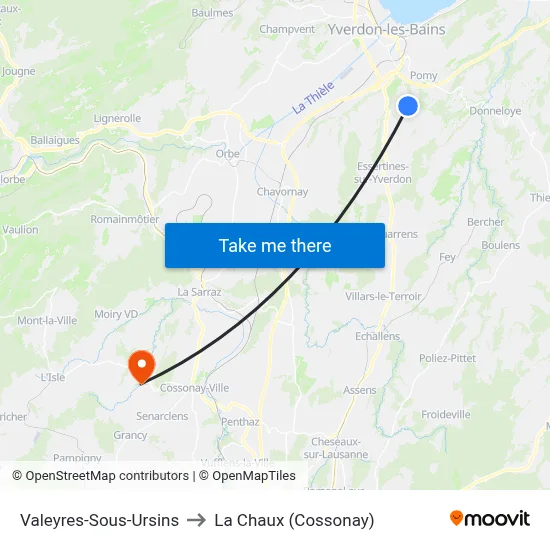 Valeyres-Sous-Ursins to La Chaux (Cossonay) map