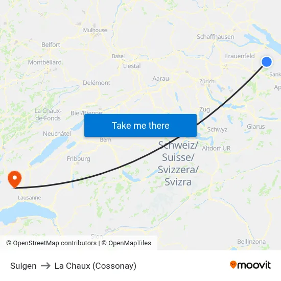 Sulgen to La Chaux (Cossonay) map